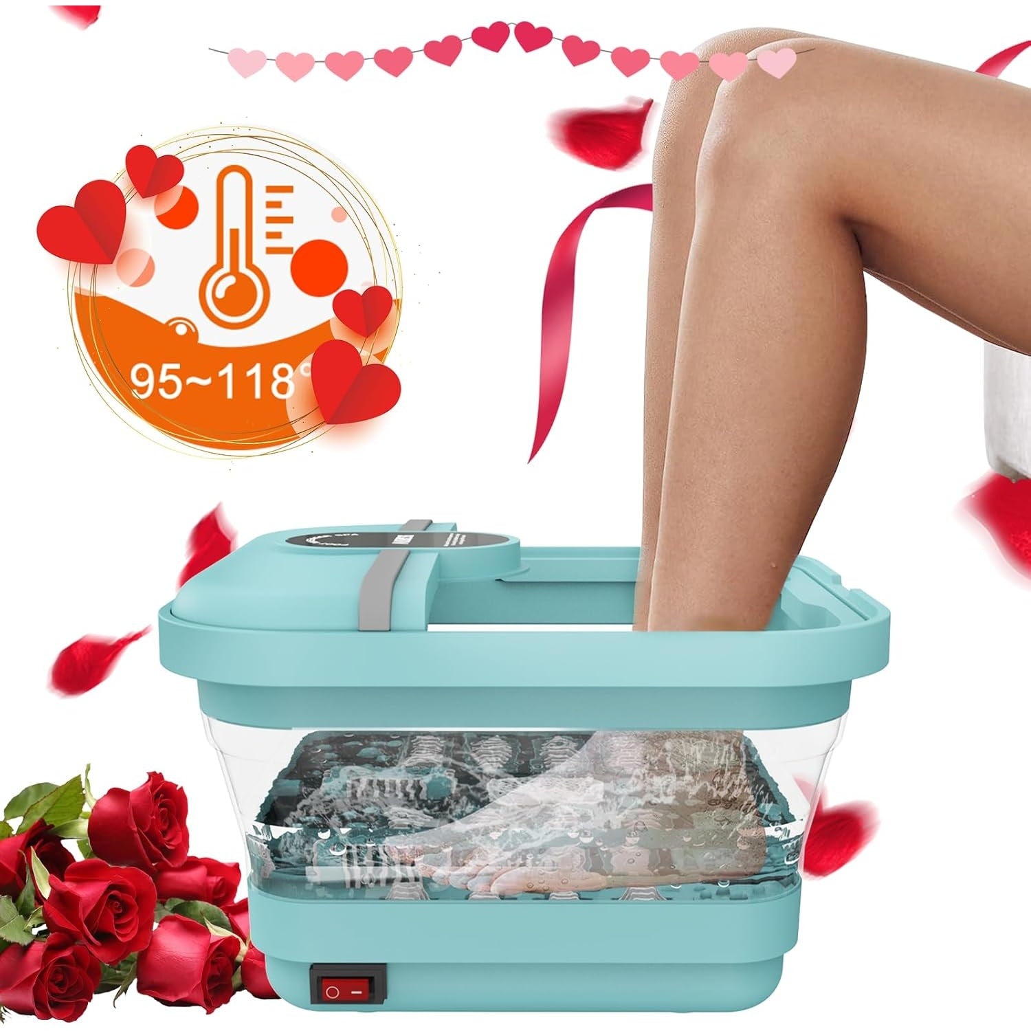 Foldable Foot Bath Massager with Heat, Bubbles & Massage Rollers – Portable Spa Pedicure Tub