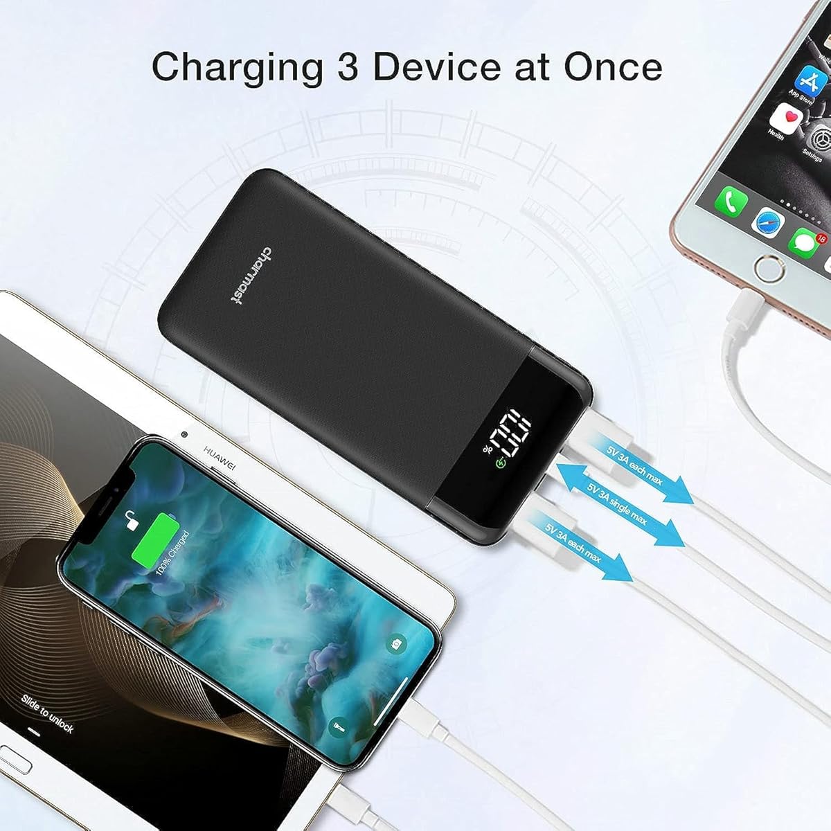 Charmast 10400mAh Power Bank Portable Charger USB C Slim Thin Model W1056 Black
