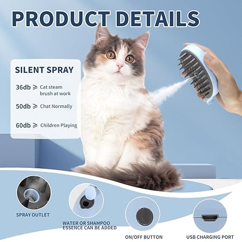 Cat Steam Brush for Shedding, 3-in-1 Cat Steamy Brush
