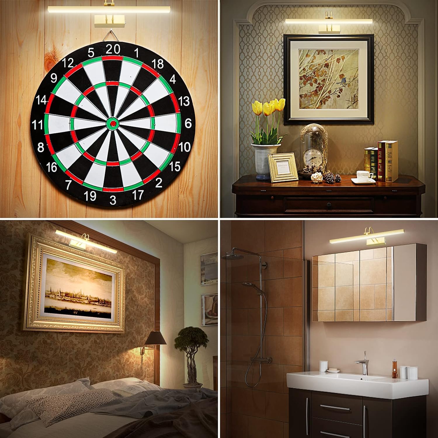 Rechargeable LED Picture Light – 48 LEDs, 280LM, Remote Control, Gold Finish