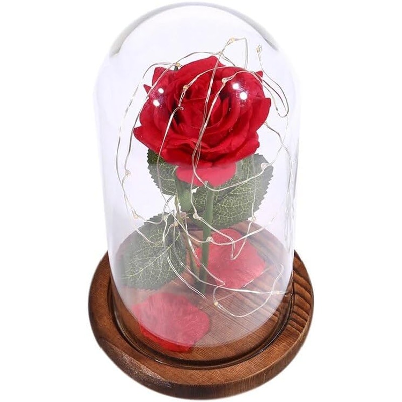 Luminous Rose LED Light in Glass Dome – Romantic Gift for Valentine's, Wedding, or Home Décor