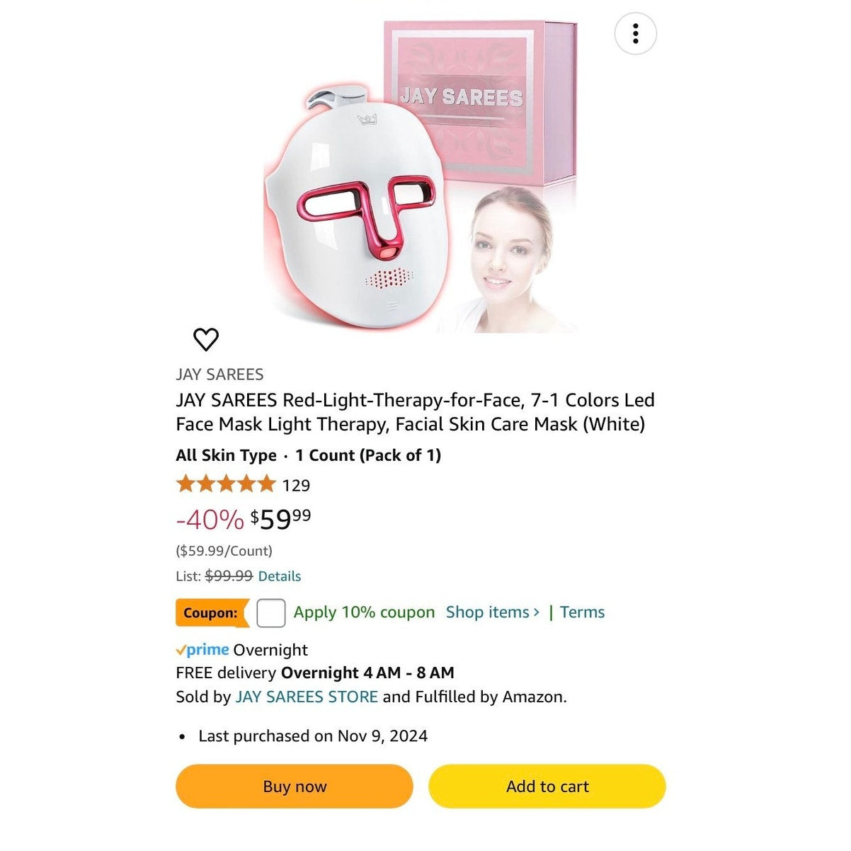 JAY SAREES 7-in-1 LED Light Therapy Face Mask, Skin Care Treatment for Anti-Aging, Acne, Wrinkles