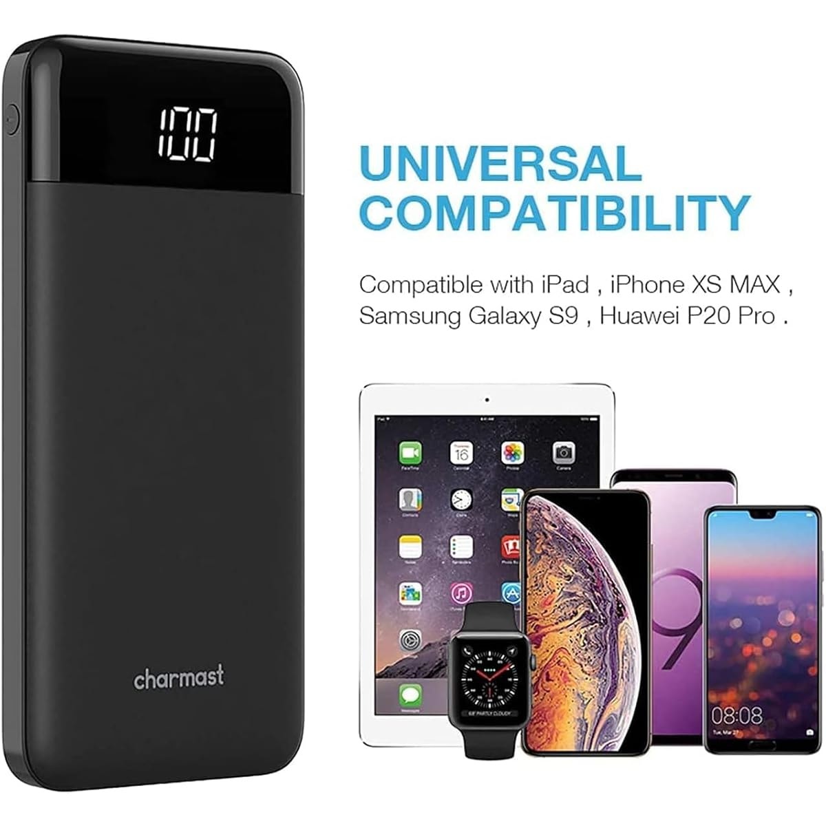 Charmast 10400mAh Power Bank Portable Charger USB C Slim Thin Model W1056 Black