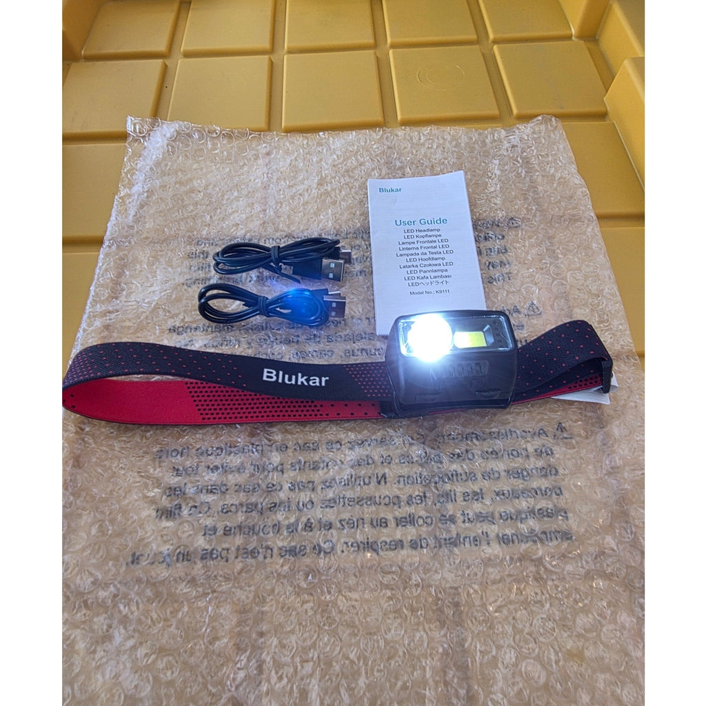 Blukar LED Headlamp Rechargeable – Bright Adjustable Head Torch with USB Cables