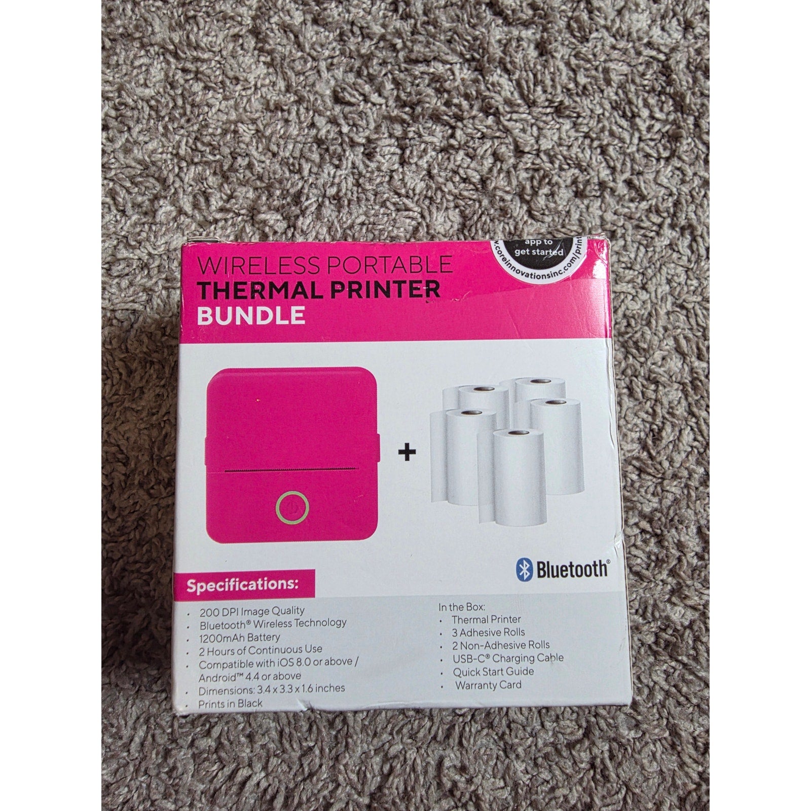 Core Innovations Wireless Mini Portable Thermal Printer Label Maker, Paper Included for Android and iOS Phone - Pink