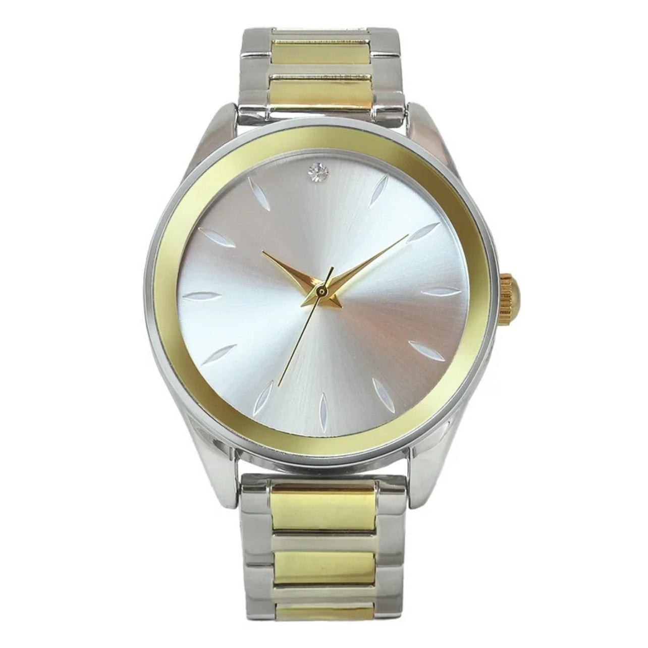 Time and Tru Women's Two Tone Gold Metallized Bezel Bracelet Wristwatch, 34mm
