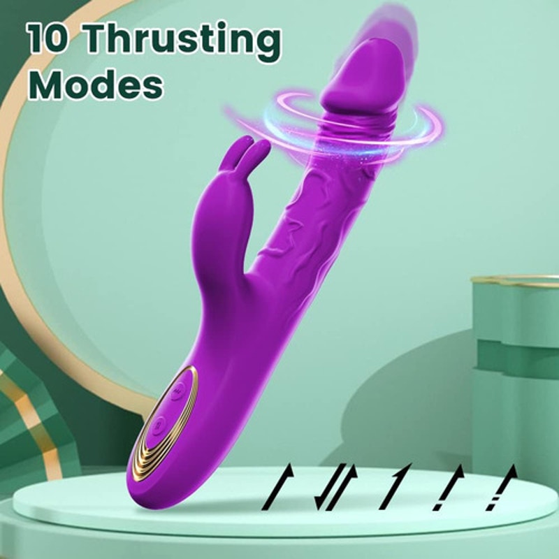 Waterproof Rechargeable Rabbit Vibrator – 10 Thrusting Modes, Clitoral & G-Spot Stimulation (Purple)