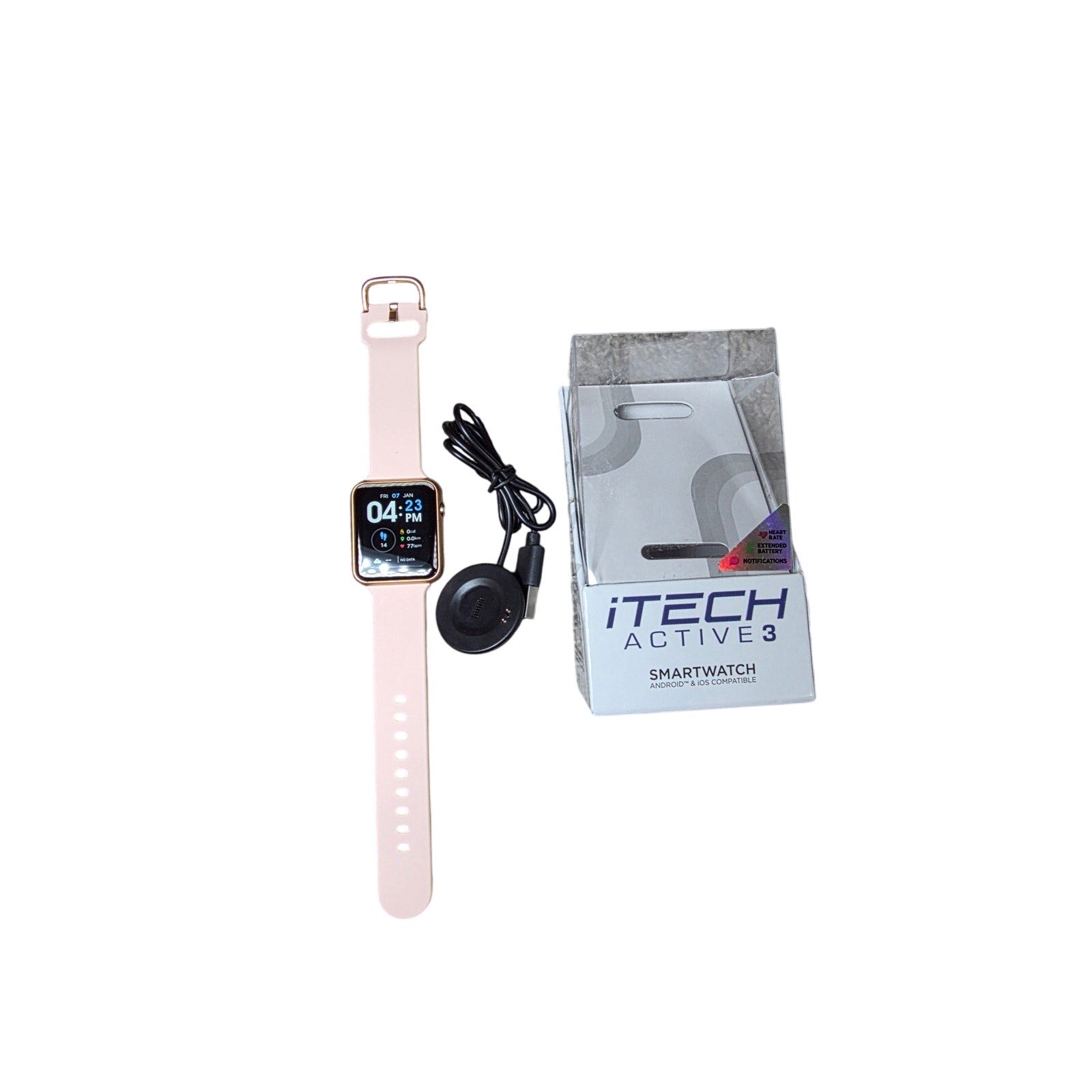 iTech Active 3 Smartwatch Rose Gold Case Pink Band – Fitness Tracker, Heart Rate