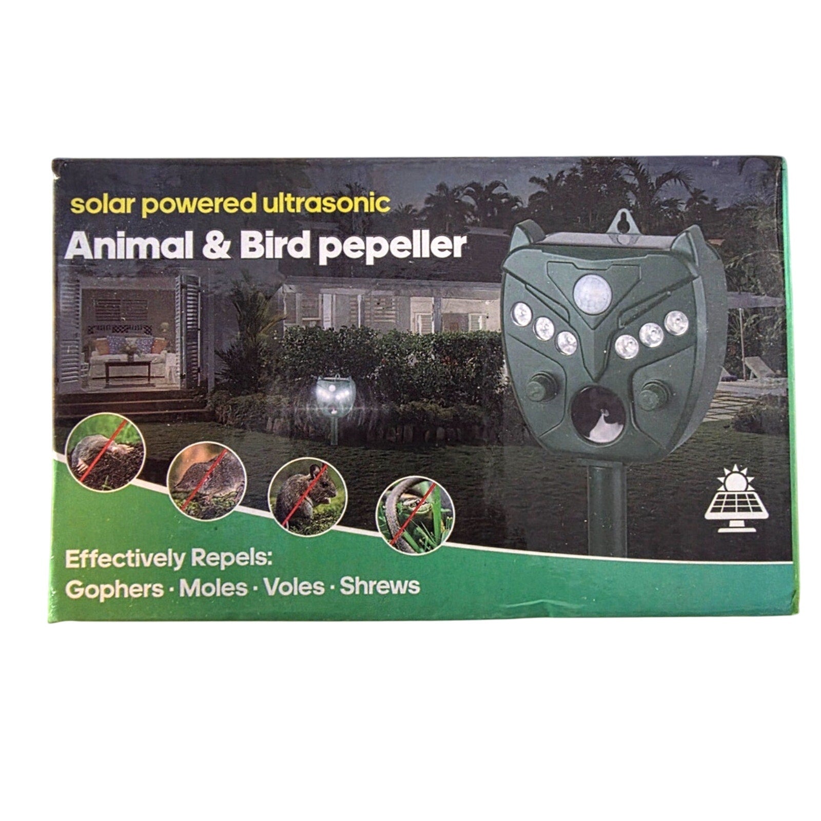 Solar Powered Ultrasonic Animal & Bird Repeller – (Set of 2 per Box)