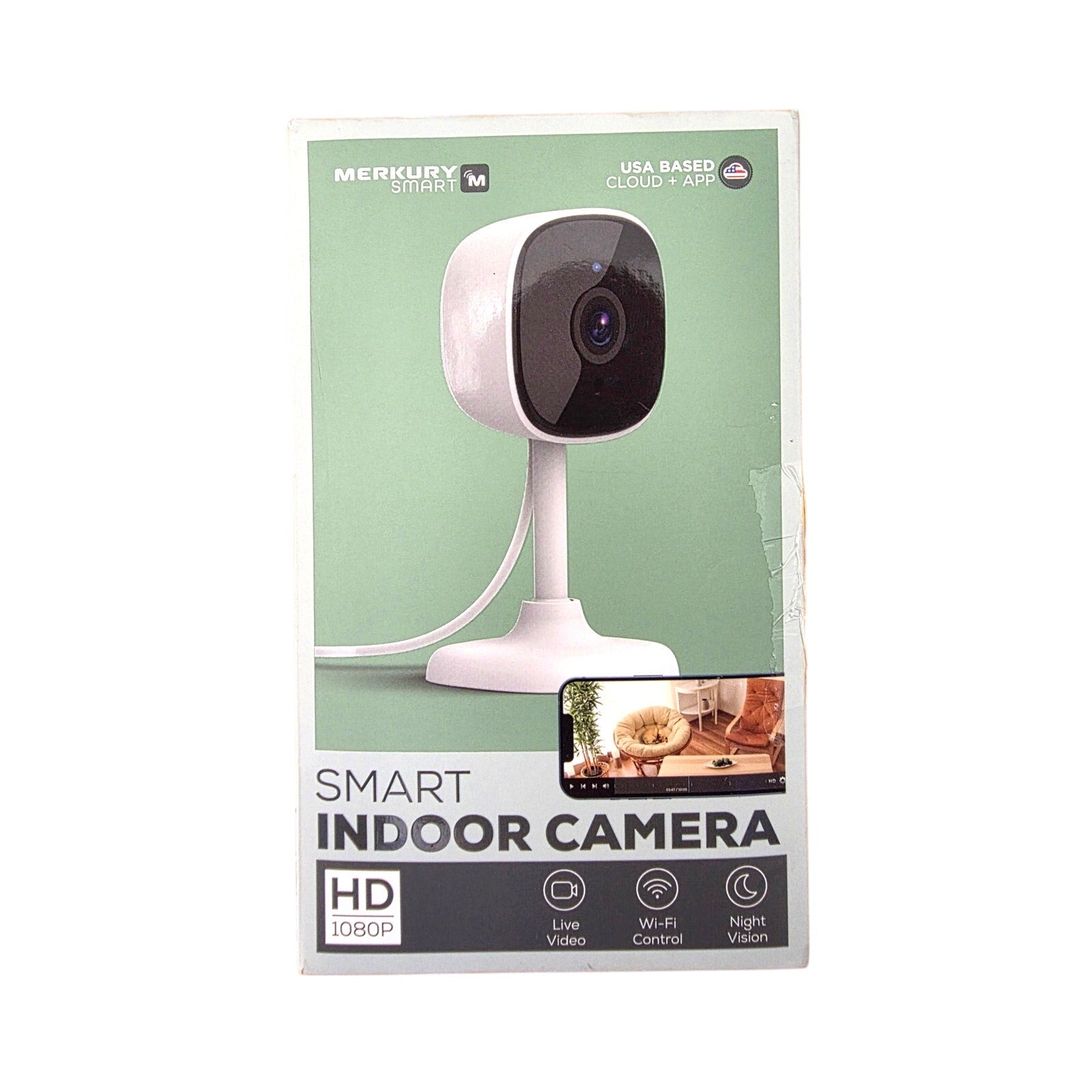 Merkury Smart Indoor Camera 1080p - Wi-Fi Security Cam with Night Vision, White