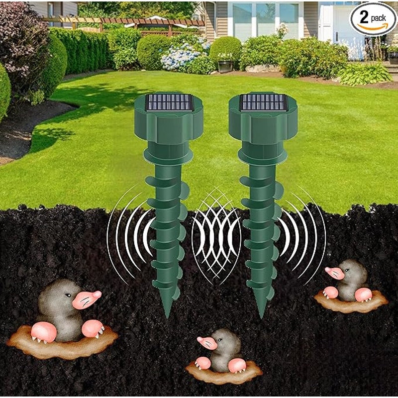 Solar Mole & Gopher Repeller Stakes – Motor Mole Screw 2 Pack, Rechargeable