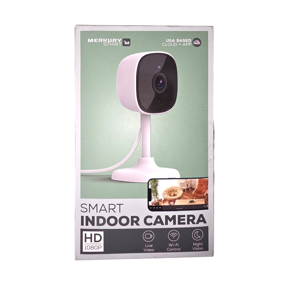 Merkury Smart Indoor Camera 1080p - Wi-Fi Security Cam with Night Vision, White
