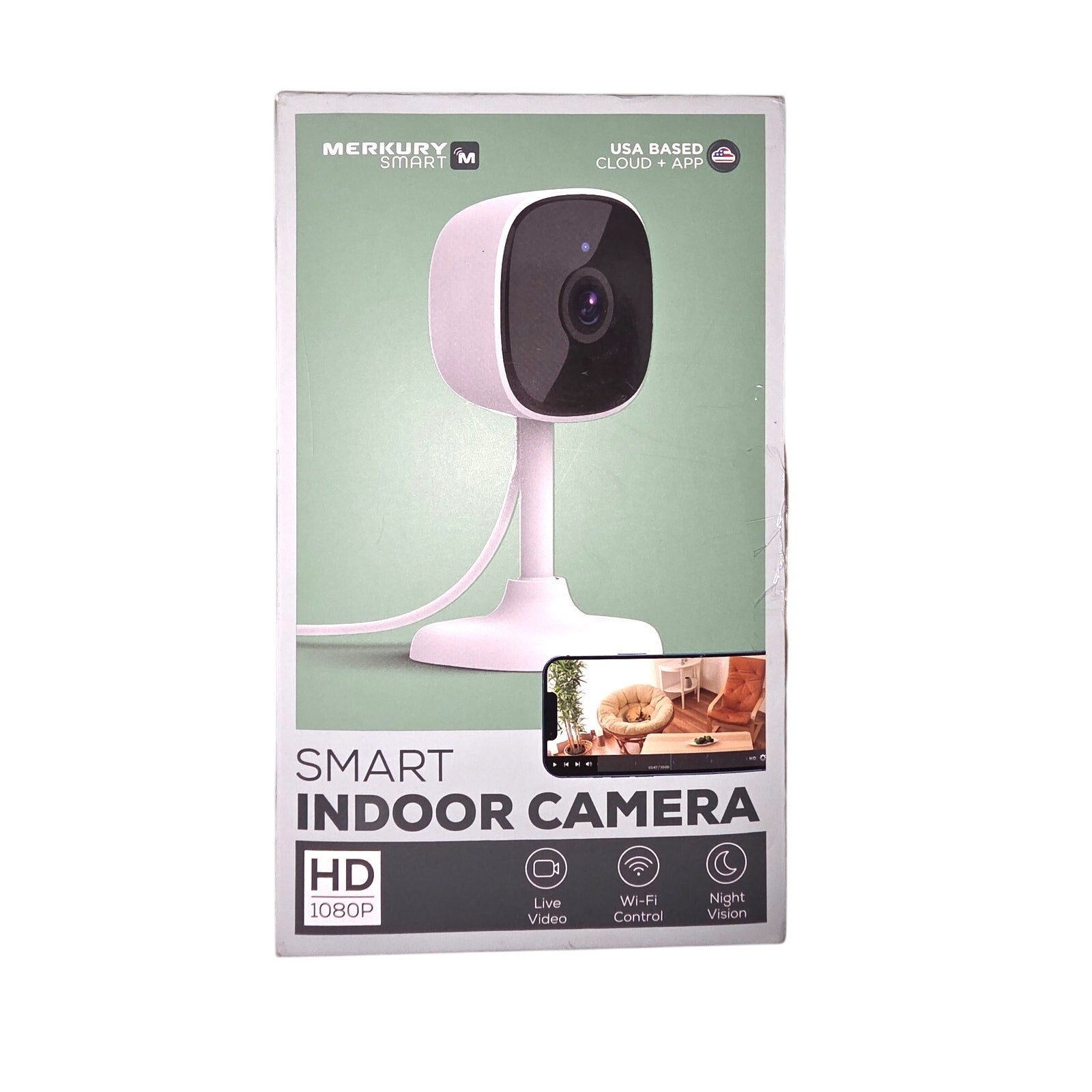 Merkury Smart Indoor Camera 1080p - Wi-Fi Security Cam with Night Vision, White