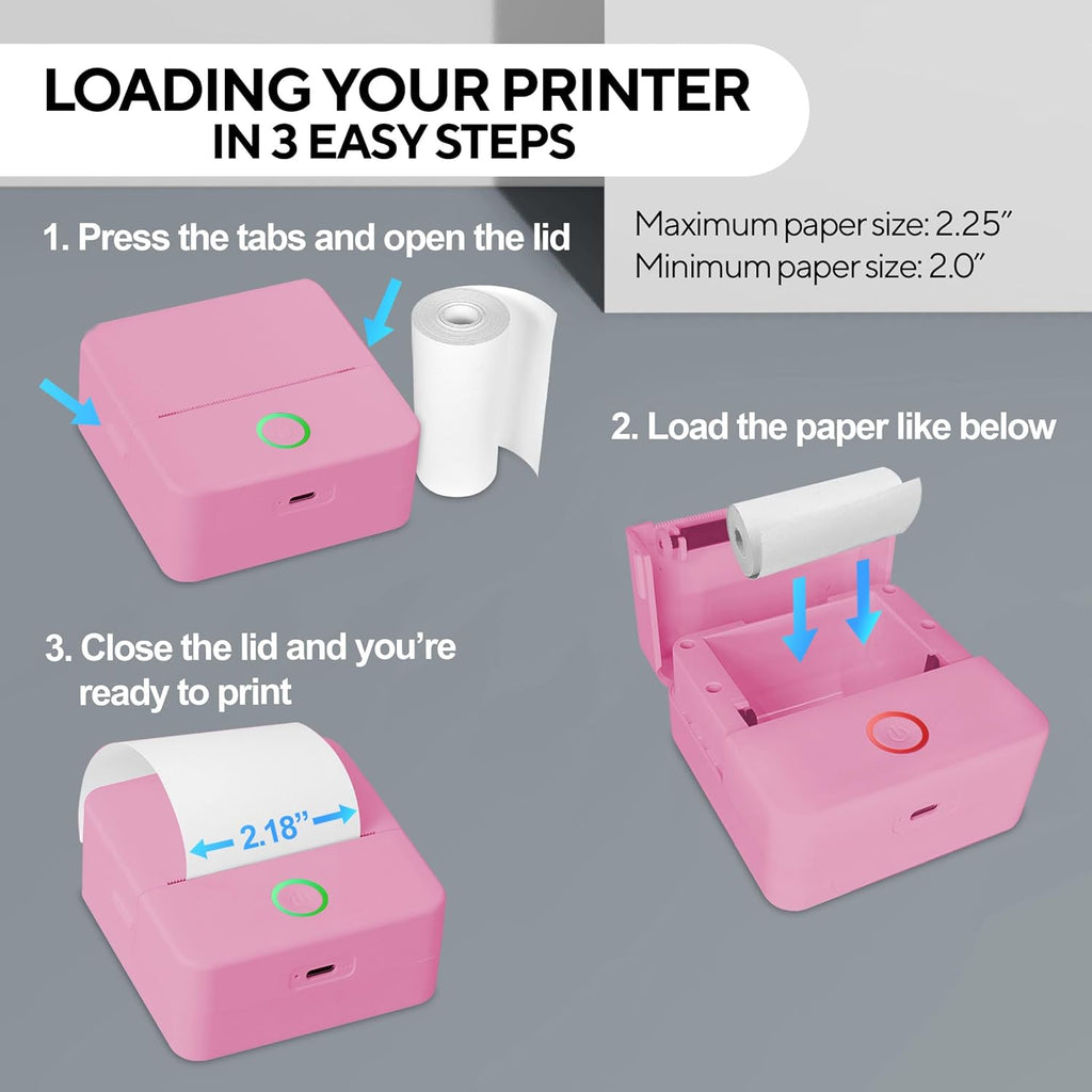 Core Innovations Wireless Mini Portable Thermal Printer Label Maker, Paper Included for Android and iOS Phone - Pink