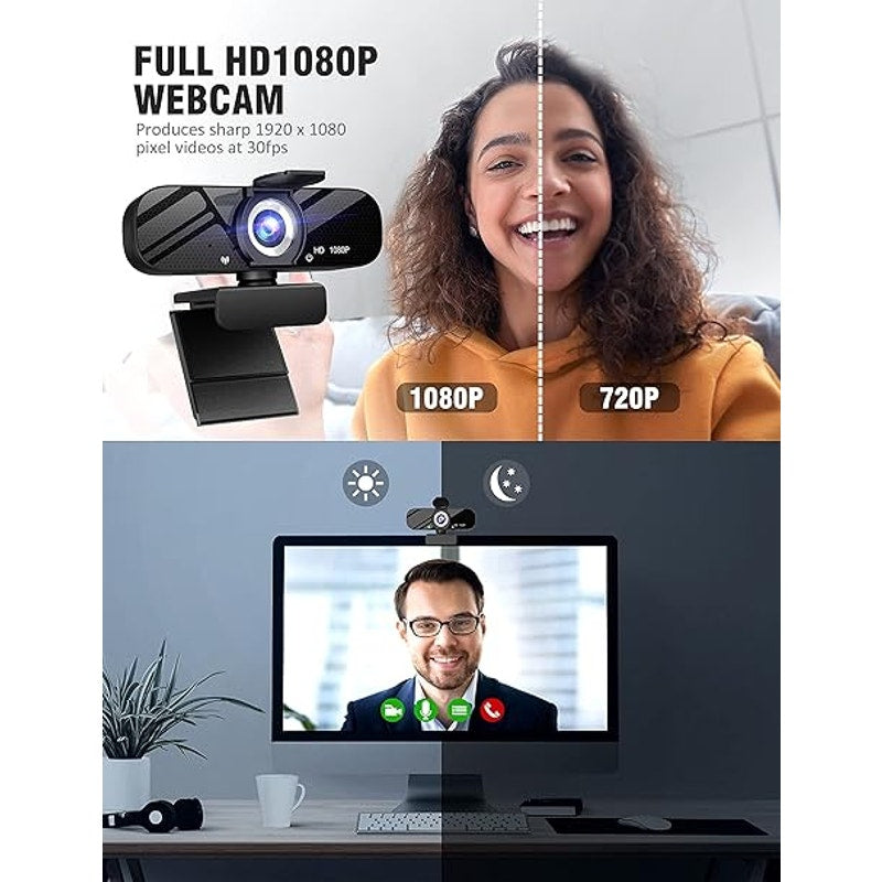 1080P HD Webcam with Built-in Microphone & Privacy Cover – USB Plug & Play