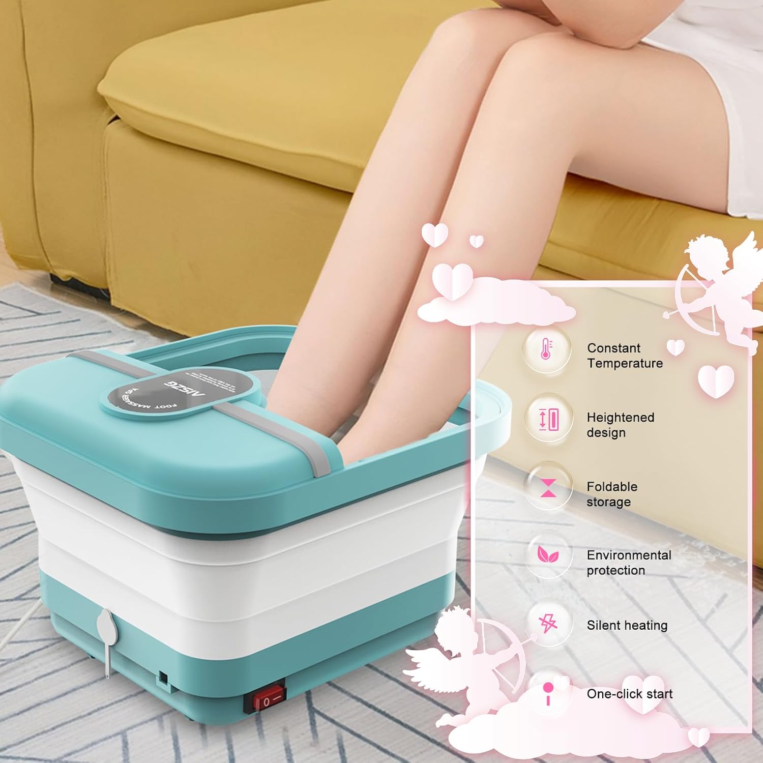 Foldable Foot Bath Massager with Heat, Bubbles & Massage Rollers – Portable Spa Pedicure Tub