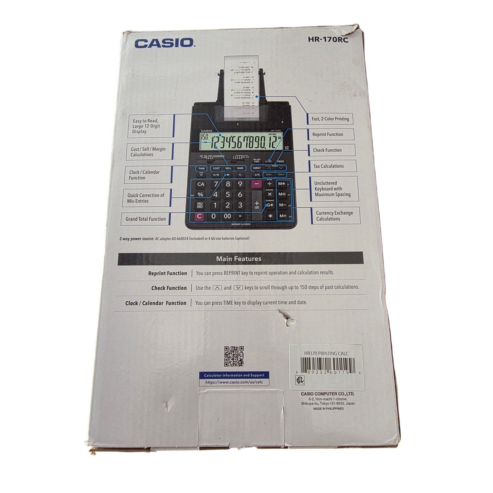 Casio HR-170RC Printing Calculator 12-Digit Desktop Tax & Accounting