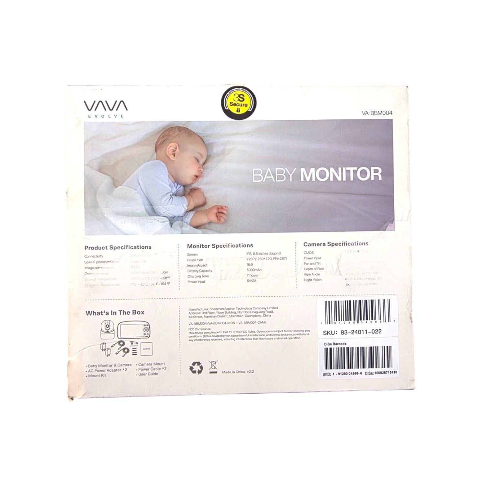 VAVA 5.5" 720P HD Video Baby Monitor with Night Vision, Zoom/Pan/Tilt