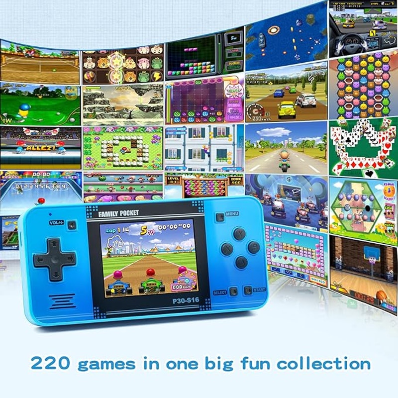 Handheld Game Console for Kids – 220 Preloaded Retro Video Games, Portable Gaming Player with 3.0" LCD Screen & Rechargeable Battery, Mini Arcade Electronic Toy Gift (Blue)