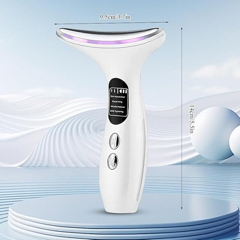 Electric Face & Neck Massager with 3 LED Light Therapy, Heating & Vibration – Skin Tightening, Anti-Aging & Lifting Device