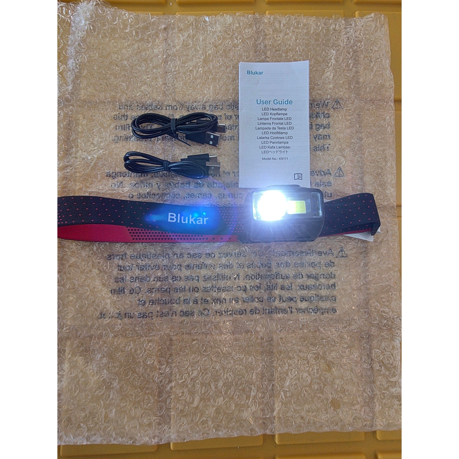 Blukar LED Headlamp Rechargeable – Bright Adjustable Head Torch with USB Cables