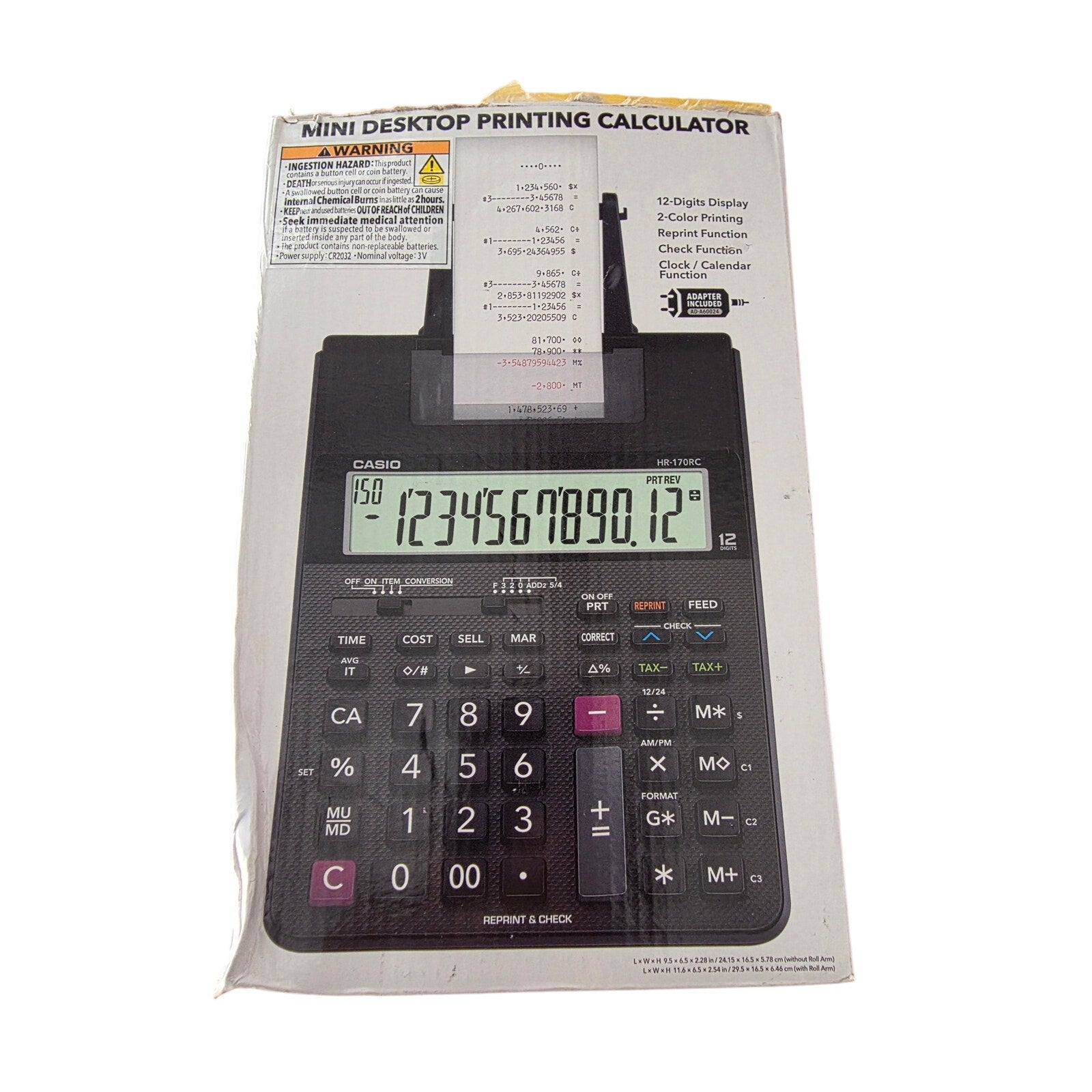 Casio HR-170RC Printing Calculator 12-Digit Desktop Tax & Accounting