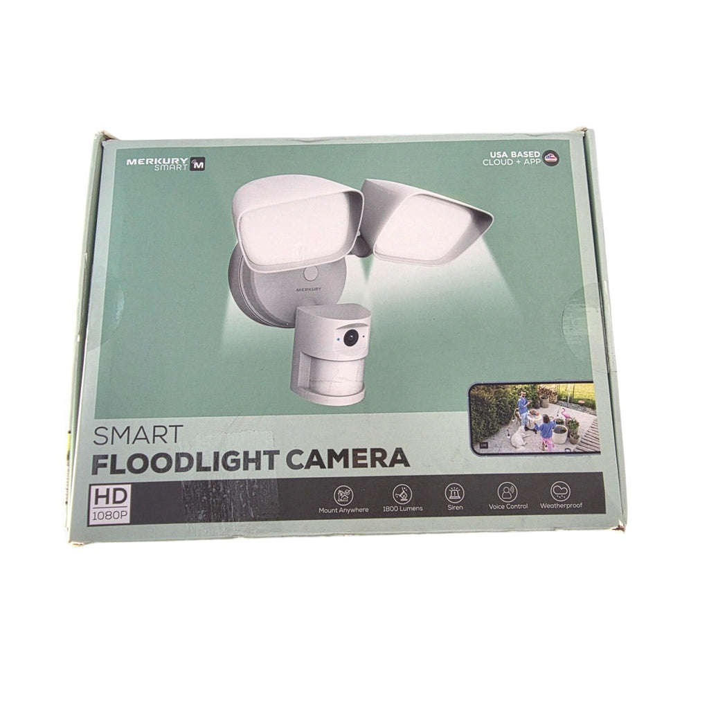 Merkury Smart Wi-Fi Floodlight Camera – 1080p HD, Motion Alerts, Siren