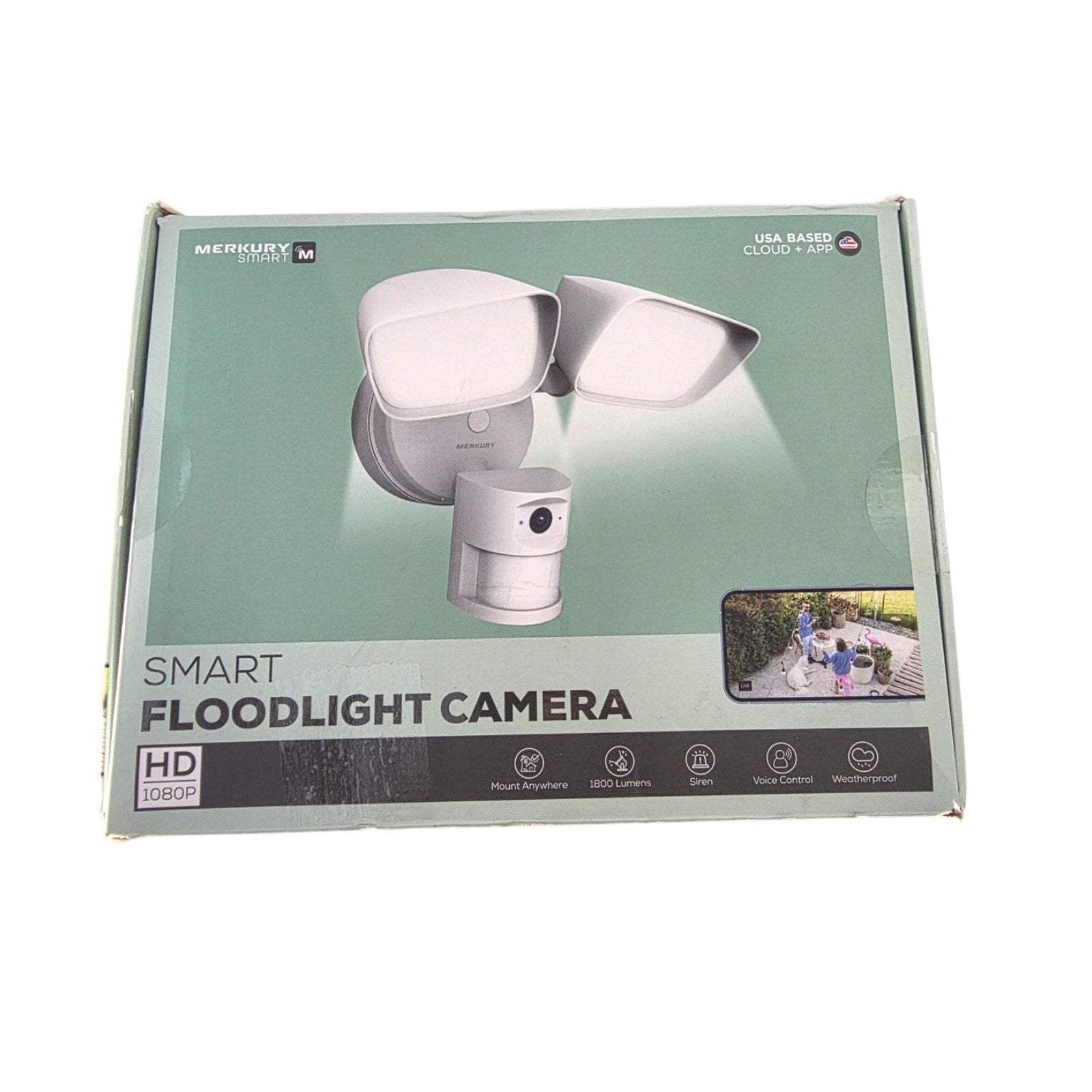 Merkury Smart Wi-Fi Floodlight Camera – 1080p HD, Motion Alerts, Siren