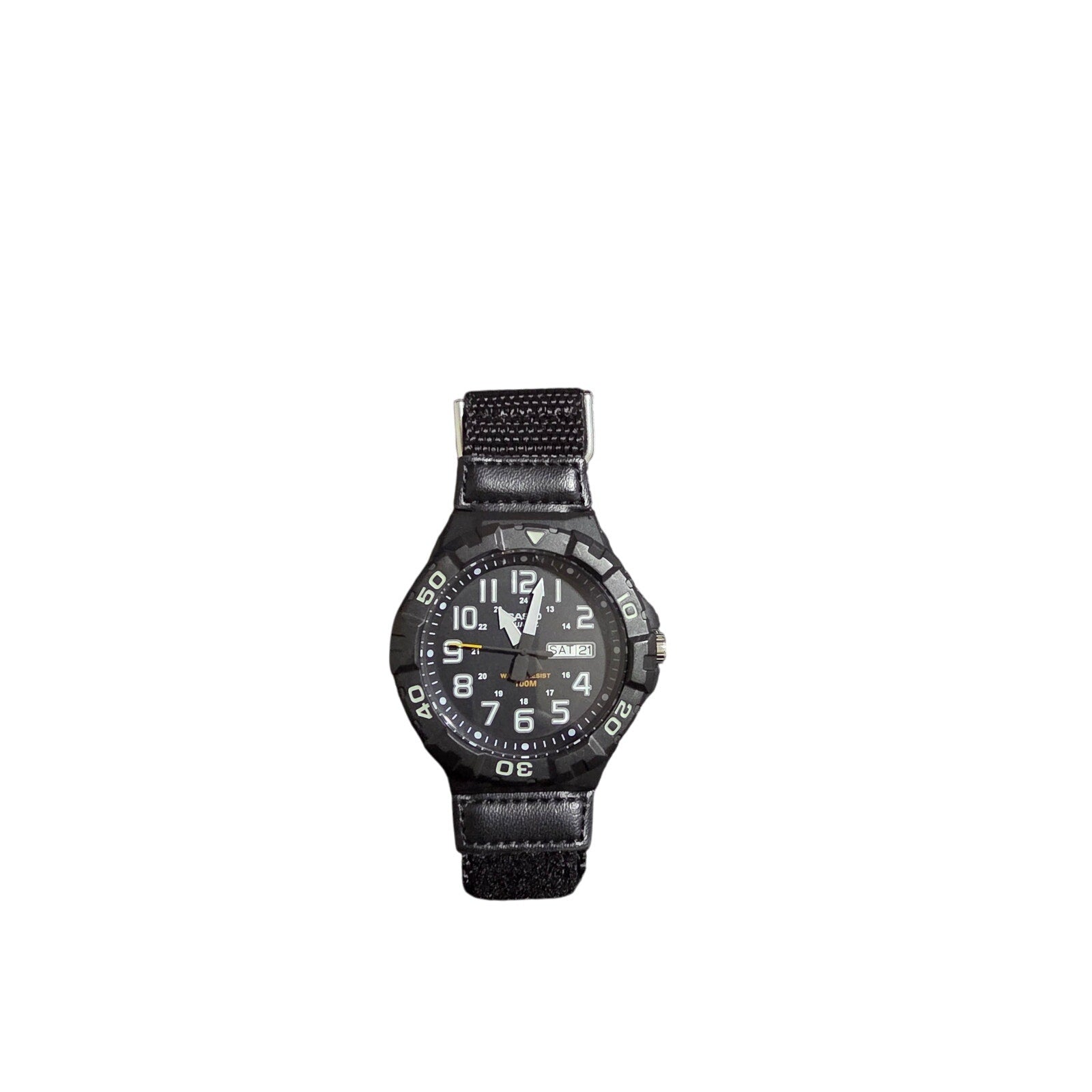 Casio Men’s Black Analog Quartz Watch with Nylon Strap – 100M Water Resistant