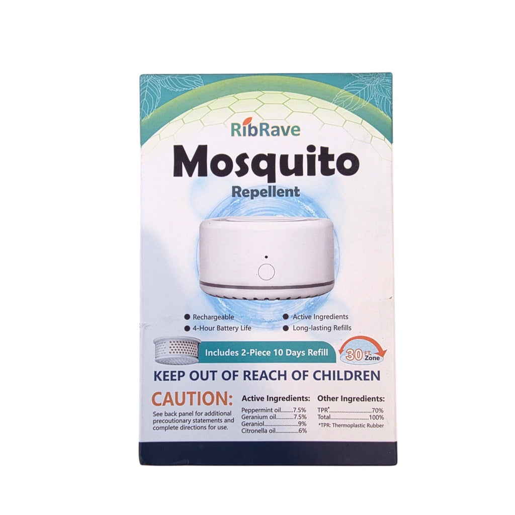 RibRave Rechargeable Mosquito Repellent with 2 Refills – 30ft Zone Protection