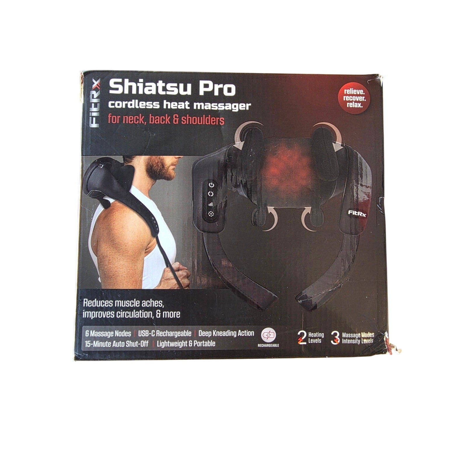 FitRx Shiatsu Pro Cordless Heat Massager – Neck, Back & Shoulder, Heated, Portable