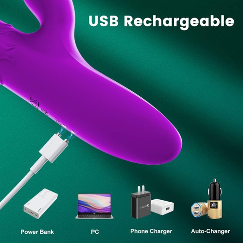Waterproof Rechargeable Rabbit Vibrator – 10 Thrusting Modes, Clitoral & G-Spot Stimulation (Purple)