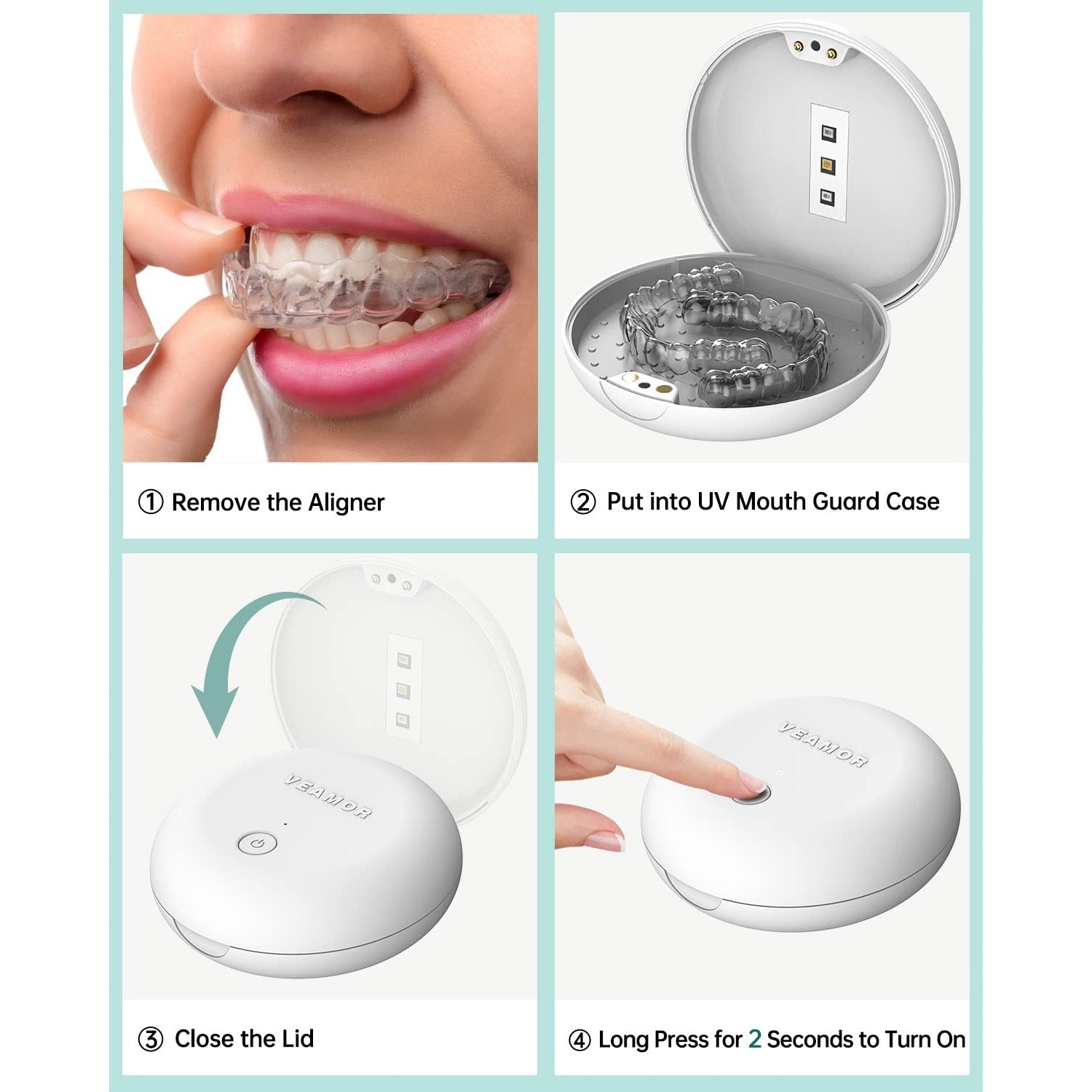 VEAMOR UV Retainer Cleaner Case – Portable Aligner & Mouth Guard Sanitizer with 99.99% Sterilization in 2 Minutes, Rechargeable Travel Sterilizer Box