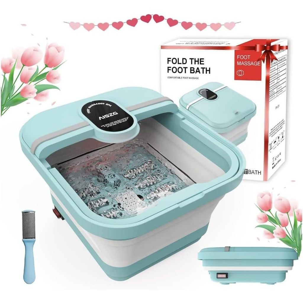 Foldable Foot Bath Massager with Heat, Bubbles & Massage Rollers – Portable Spa Pedicure Tub