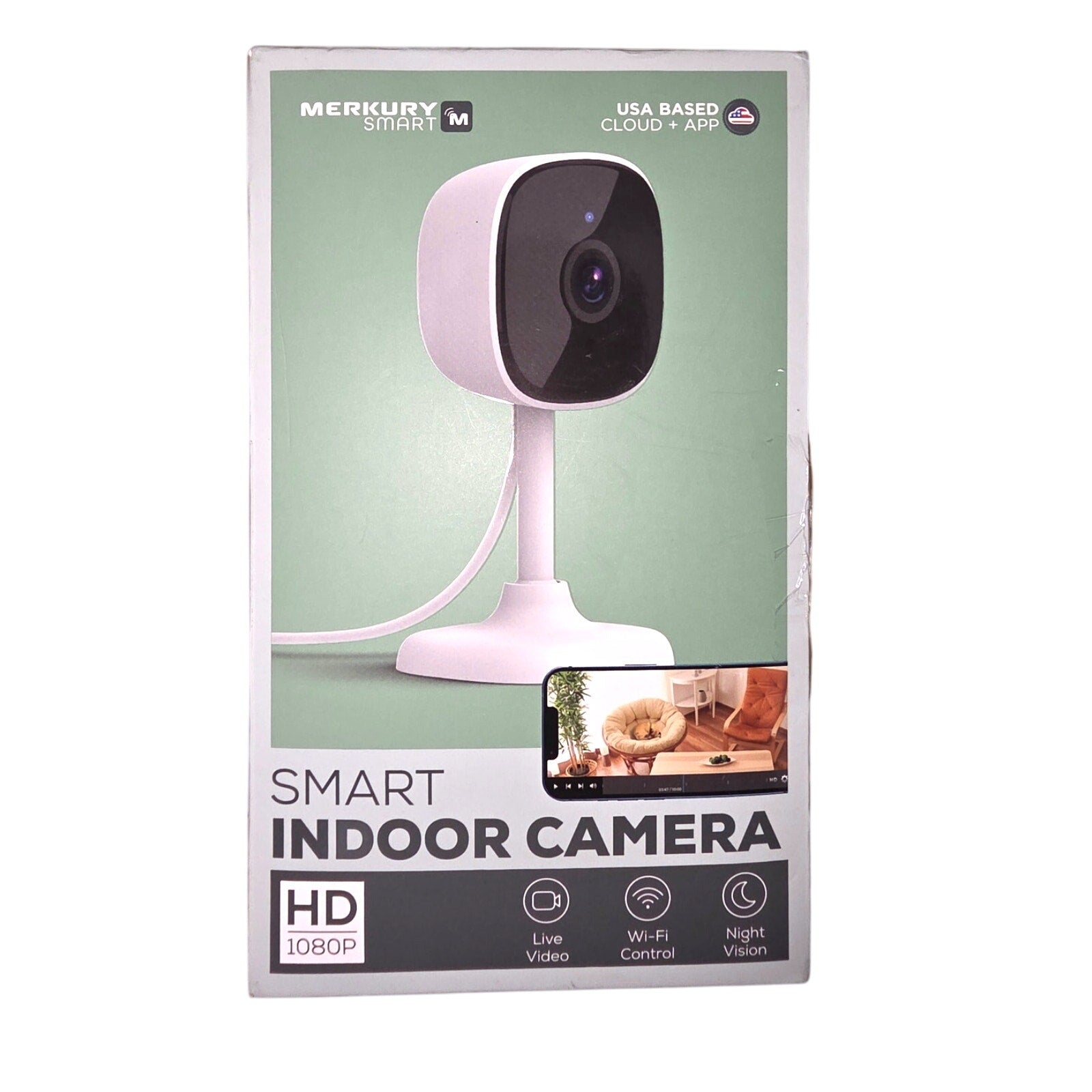 Merkury Smart Indoor Camera 1080p - Wi-Fi Security Cam with Night Vision, White