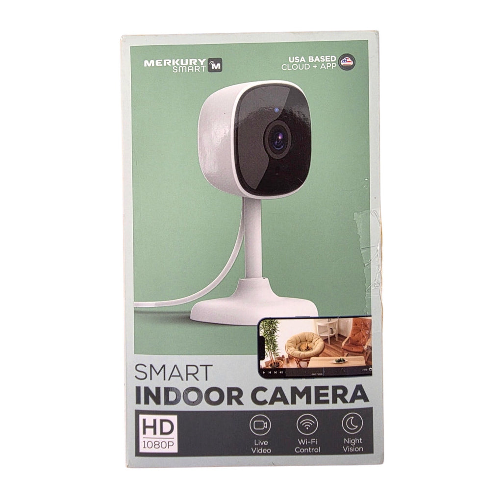 Merkury Smart Indoor Camera 1080p - Wi-Fi Security Cam with Night Vision, White