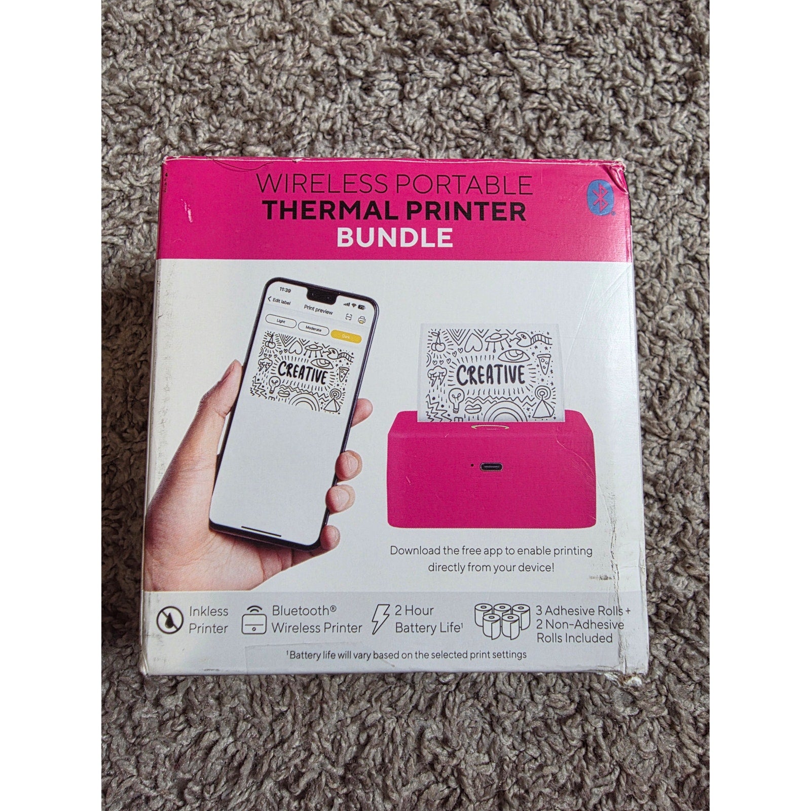 Core Innovations Wireless Mini Portable Thermal Printer Label Maker, Paper Included for Android and iOS Phone - Pink
