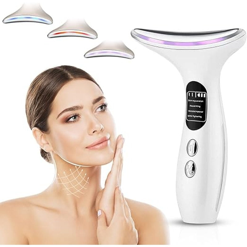 Electric Face & Neck Massager with 3 LED Light Therapy, Heating & Vibration – Skin Tightening, Anti-Aging & Lifting Device