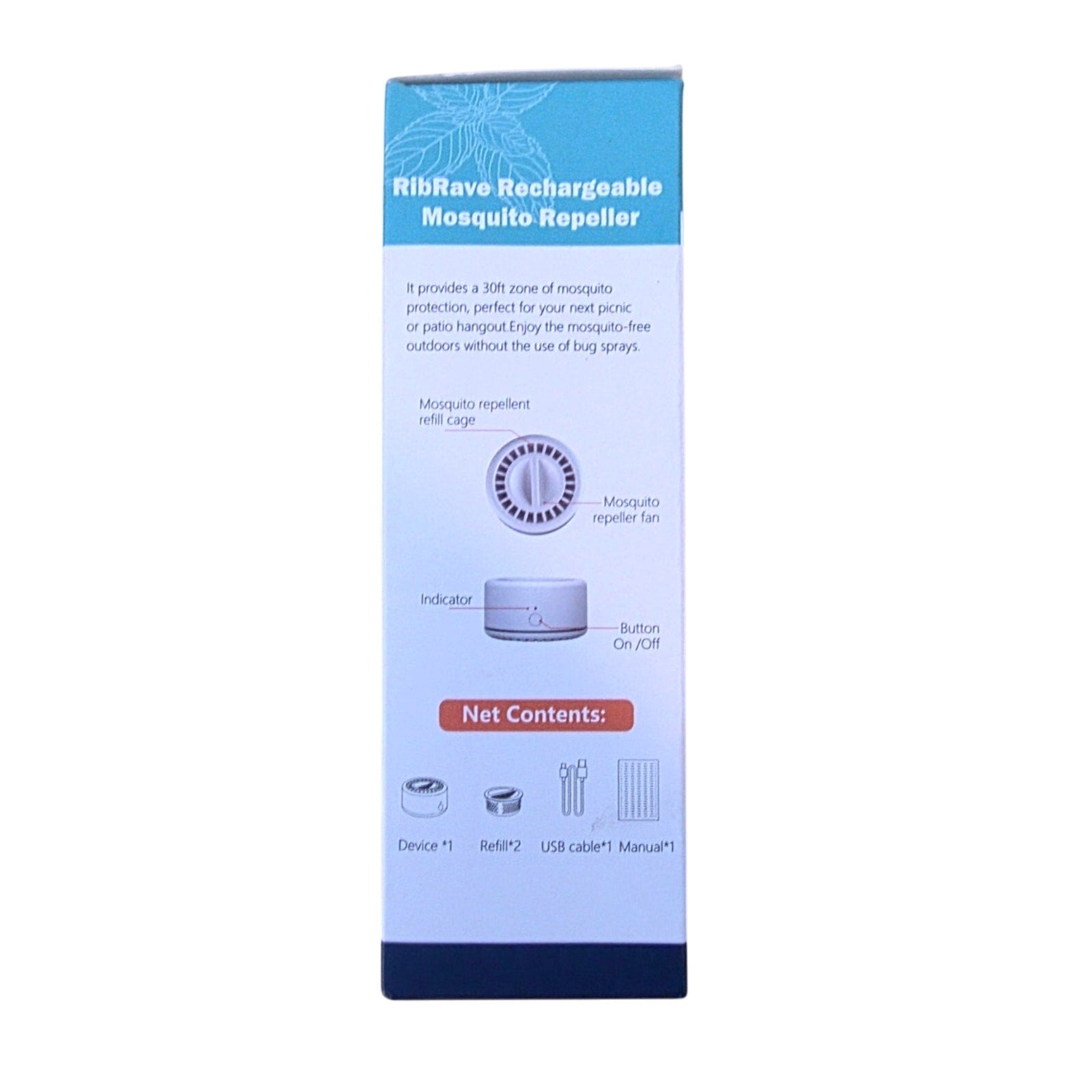 RibRave Rechargeable Mosquito Repellent with 2 Refills – 30ft Zone Protection